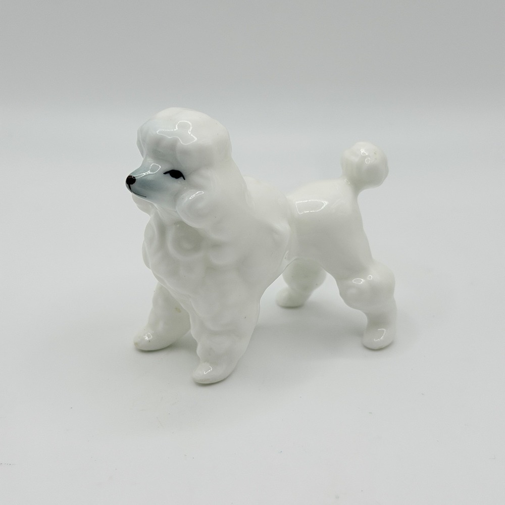 Vintage Collectible Poodle Dog Bone China Mini Figurine 2.5" White Cottage